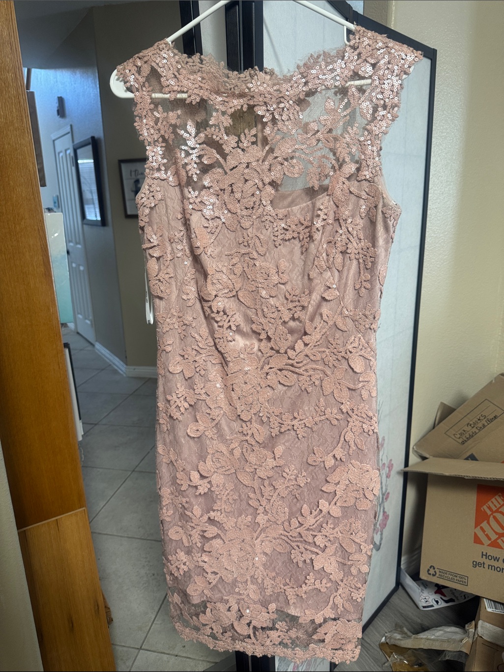 Tadashi Shoji Dusty Rose Embroidered Lace Midi Dress